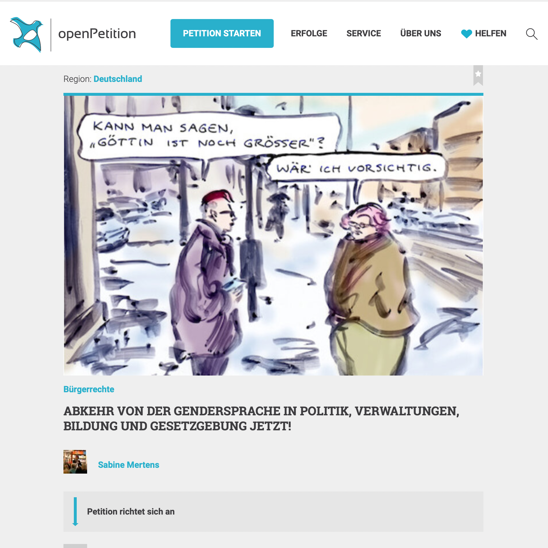 PETITION: Abkehr von der Gendersprache in Politik, Verwaltung, Bildung und Gesetzgebung jetzt!